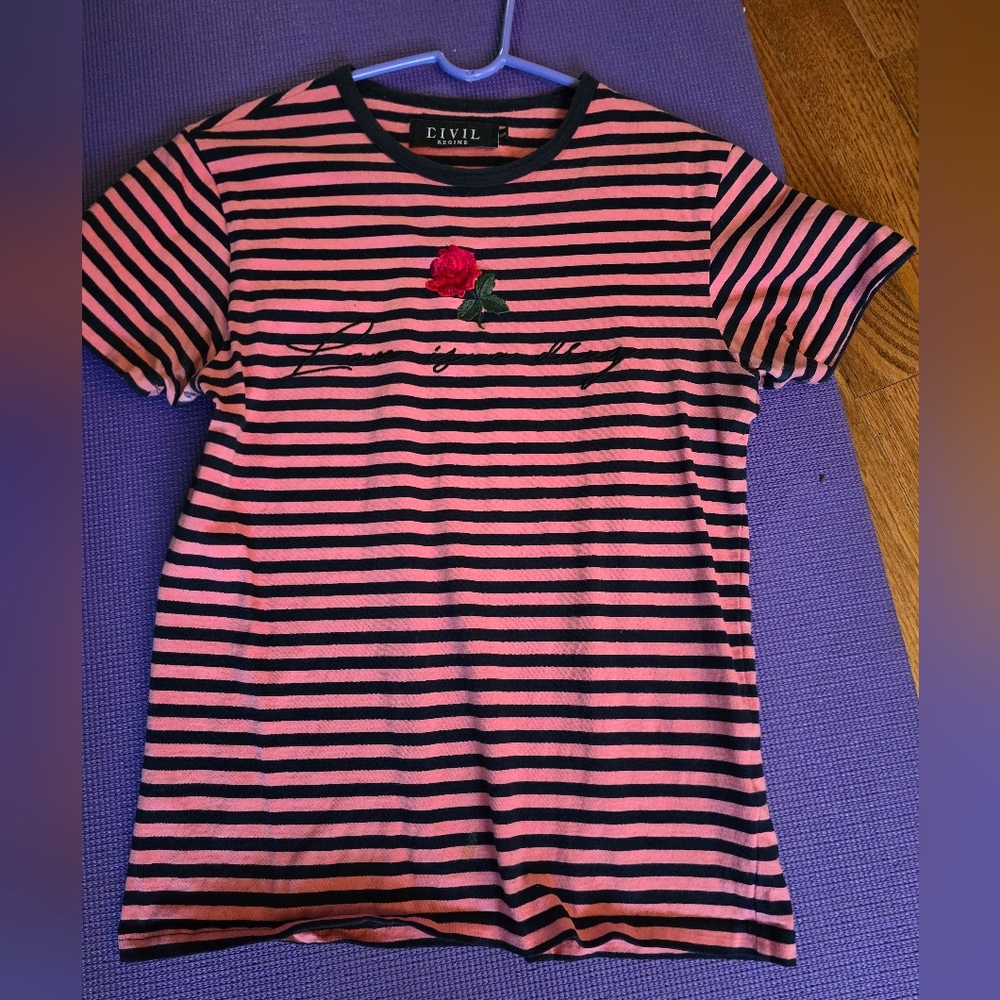 Mens Civil Pink and Blur  Striped  T-Shirt